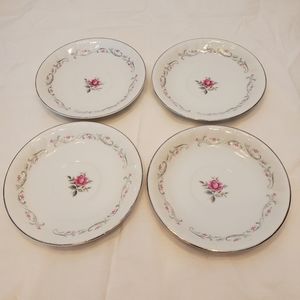 Royal Swirl Fine China MCM Vtg Rose Pattern Saucer, Set of 4